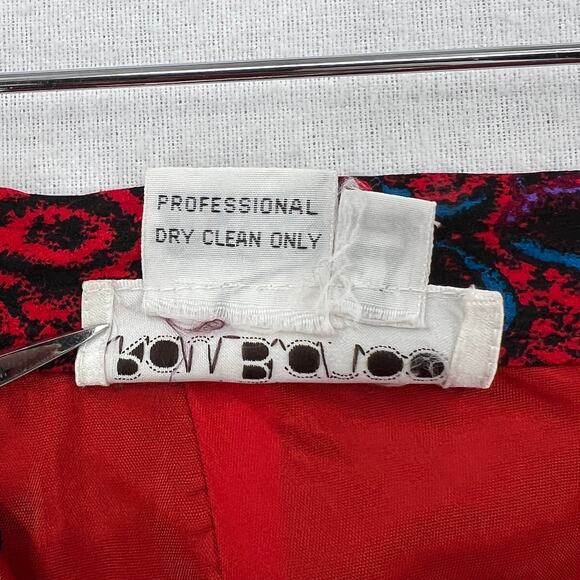 RAUL BLANCO Vintage 80s Silk Pencil Skirt 12 Red Multi Scrunch Ruched Printed - Picture 9 of 15